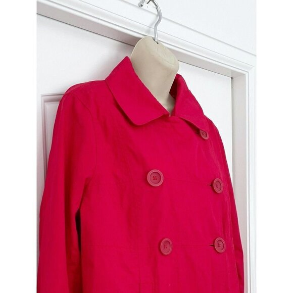 L.L. Bean Woman's Sz M Red Trench Coat Citrus Fruit Lining Jacket - Picture 2 of 7